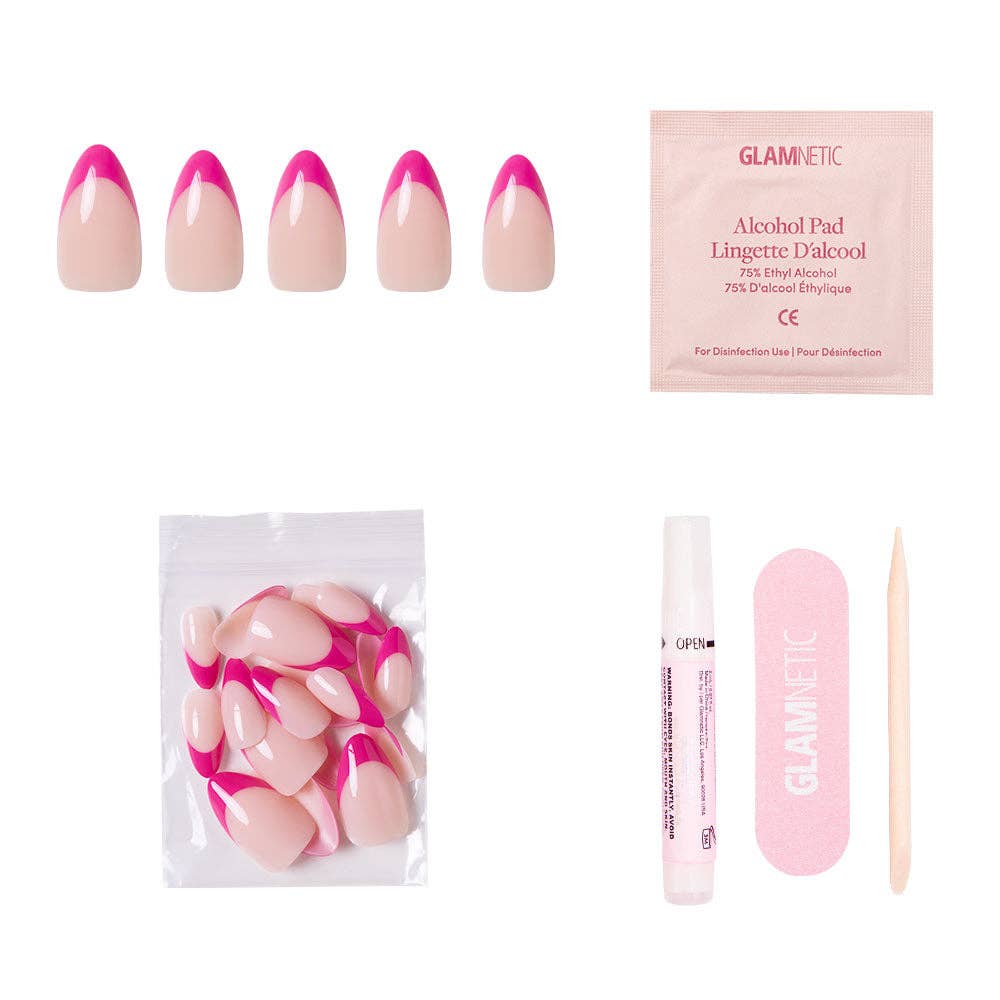 Raspberry Sorbet French Tip Press-On Nails | Short Almond