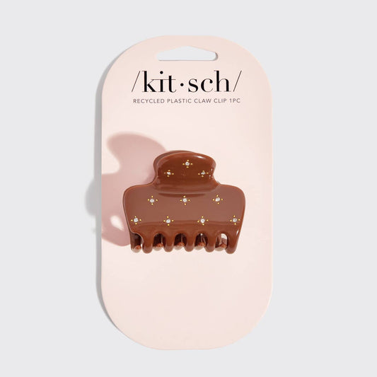 Recycled Plastic Rhinestone Medium Puffy Claw Clip - Camel