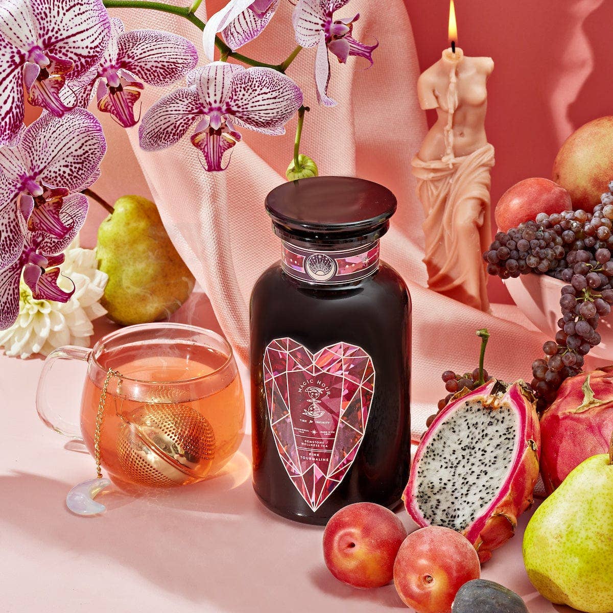 Pink Tourmaline: Organic Dragon Fruit Hibiscus White Tea for Immune Support, Heart & Breast Health