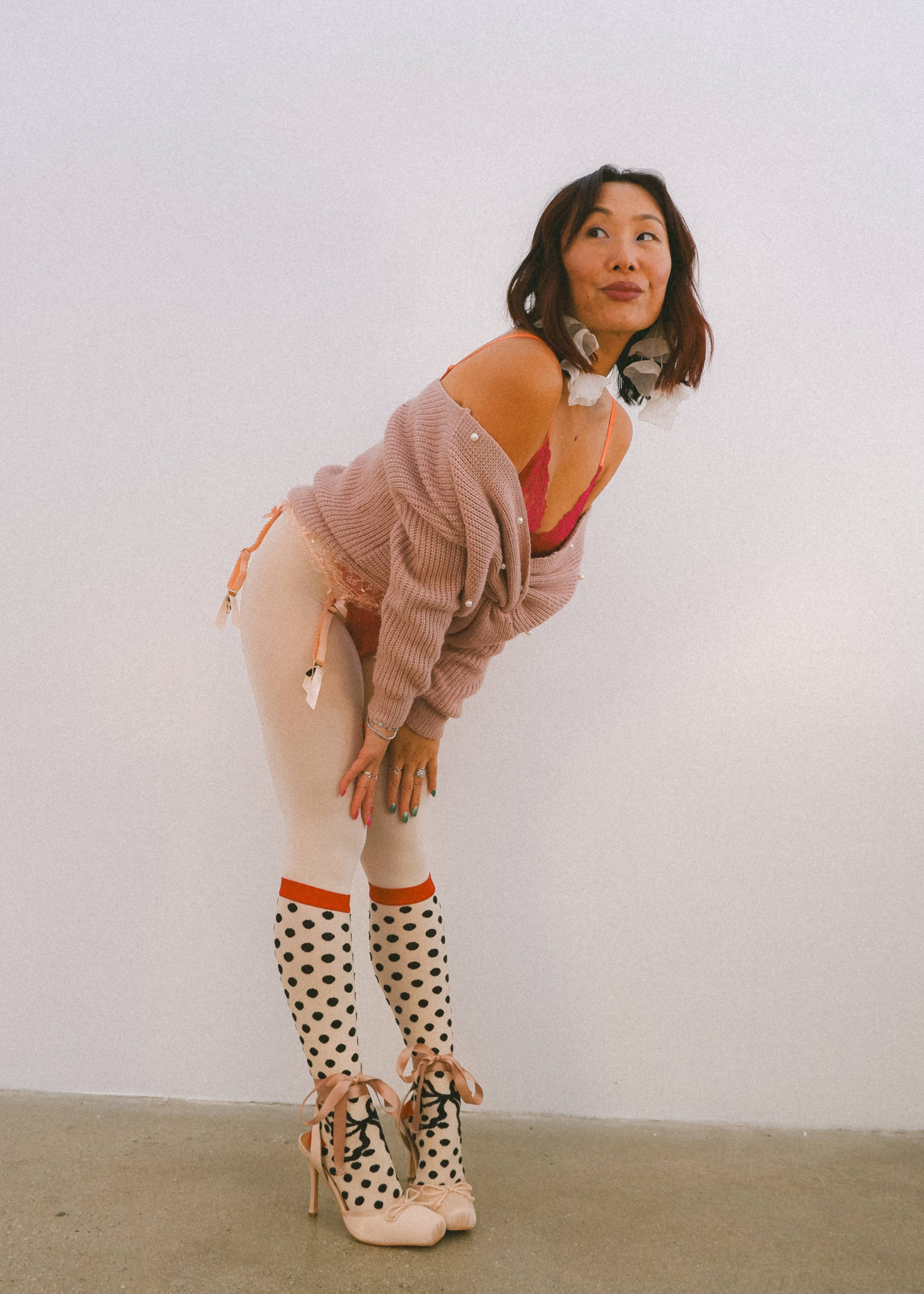 Polka Dot Bow Knee High Sheer Sock