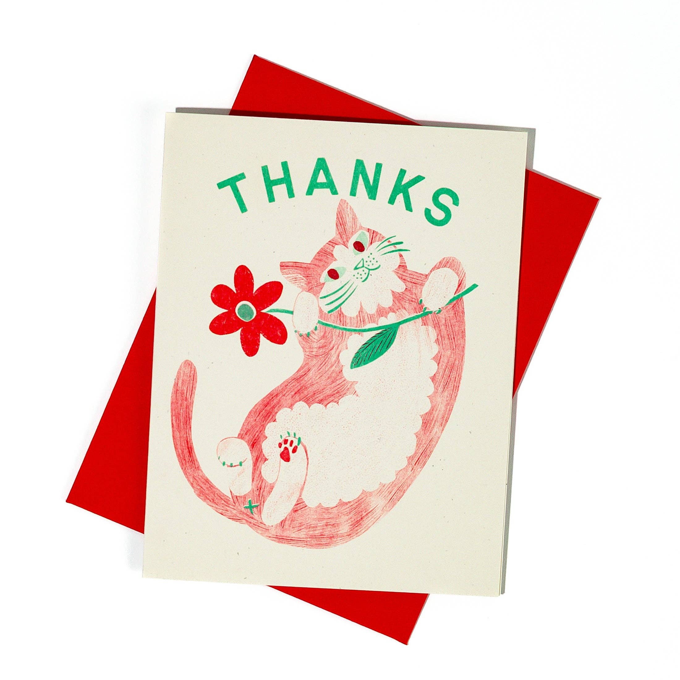 Thanks Cat & Flower - Risograph Card