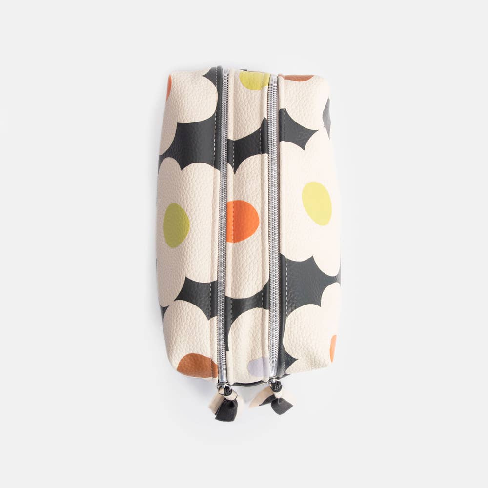 Multi Flower Charcoal Large Travel Washbag