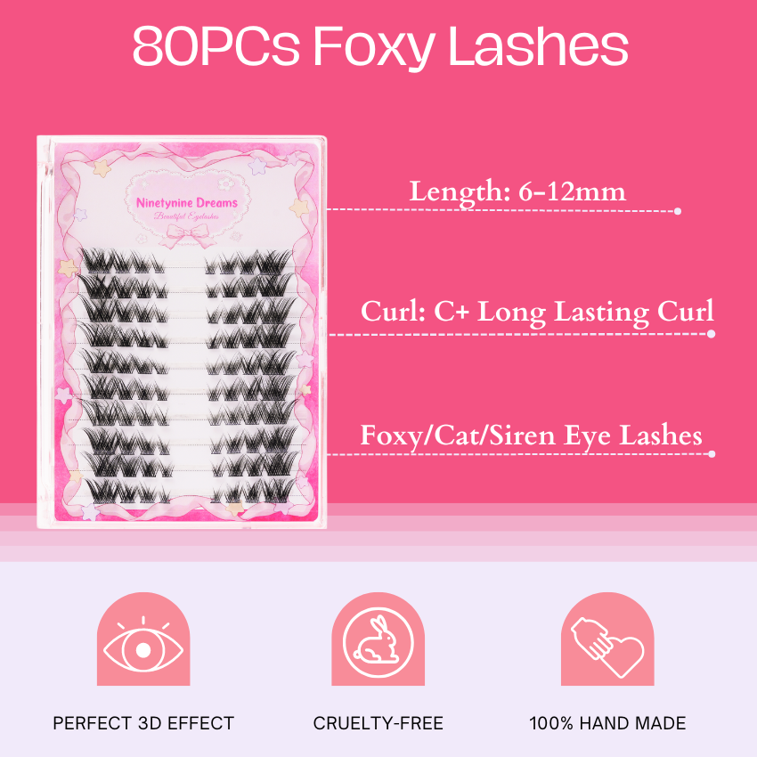 Foxy Wispy Cat-Eye Style False Lash Clusters – 80PC Pack