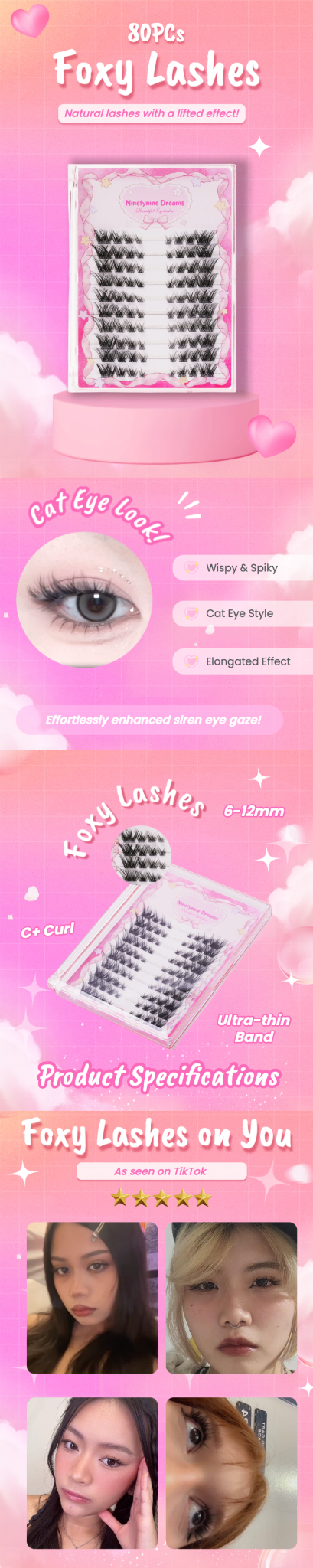 Foxy Wispy Cat-Eye Style False Lash Clusters – 80PC Pack