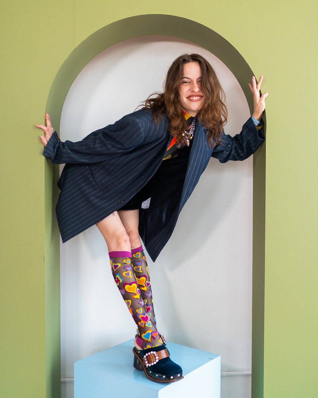 Y2K Hearts Black Sheer Knee High Sock