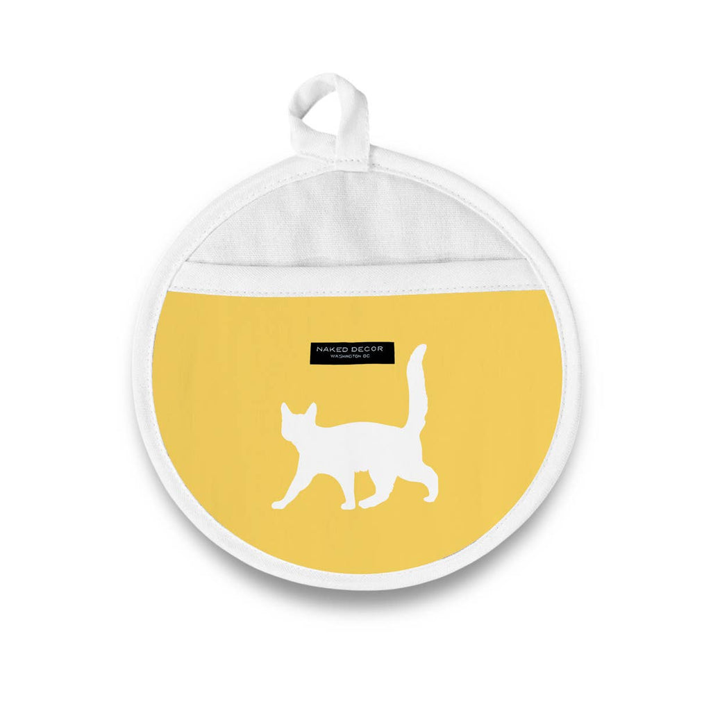 Modern Gray Tabby Kitty Cat Round Potholder / Hot Pad  