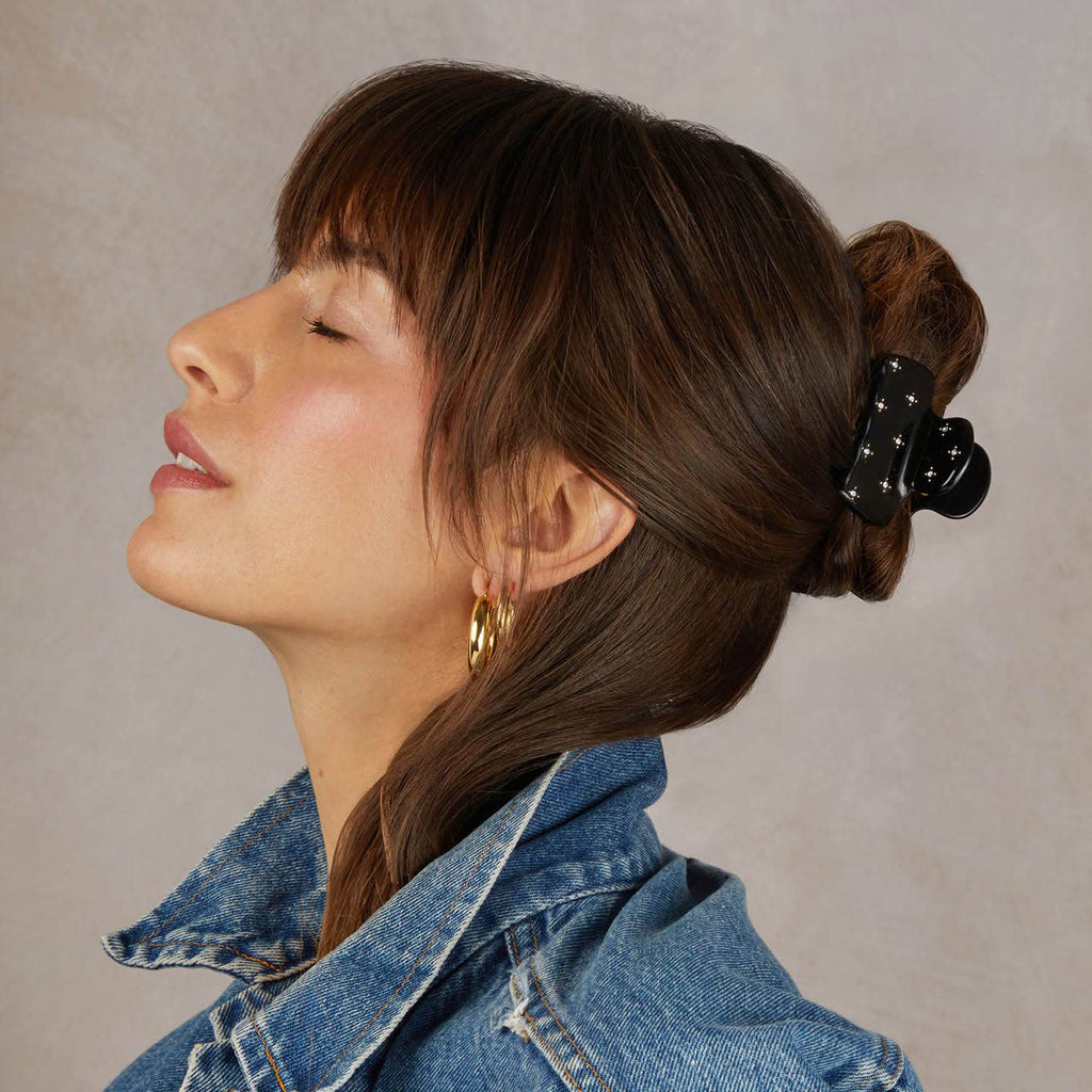 Recycled Plastic Rhinestone Medium Puffy Claw Clip - Black