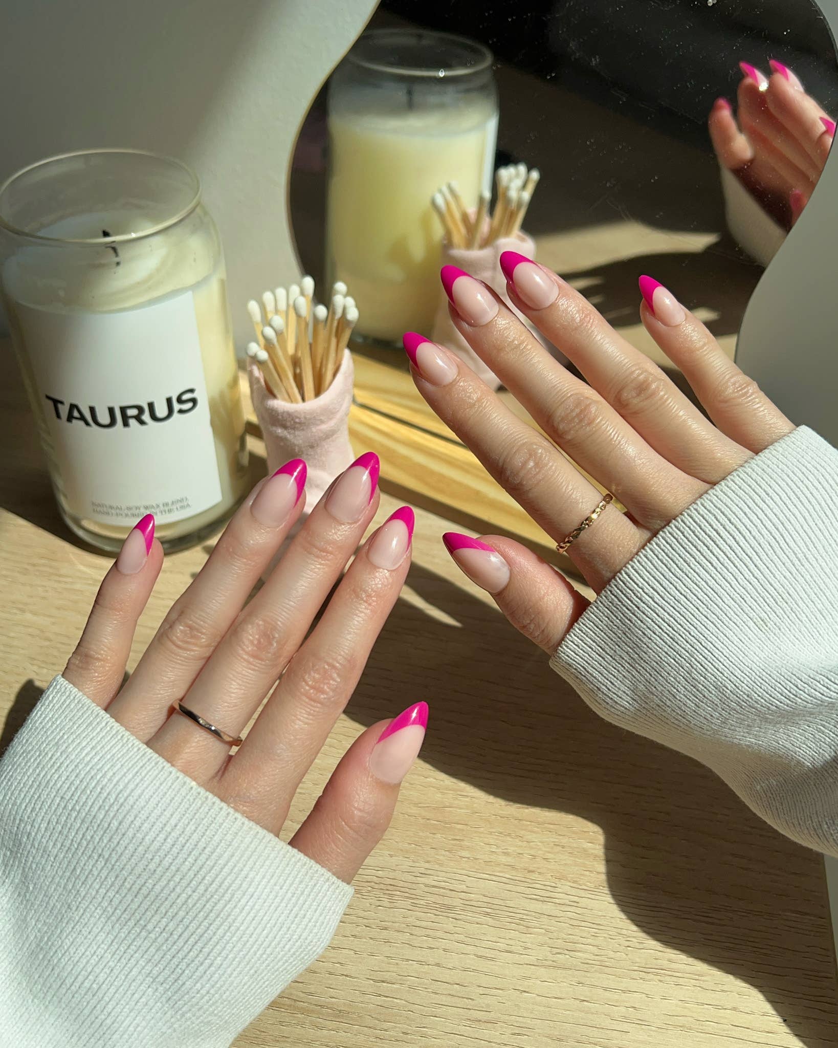 Raspberry Sorbet French Tip Press-On Nails | Short Almond