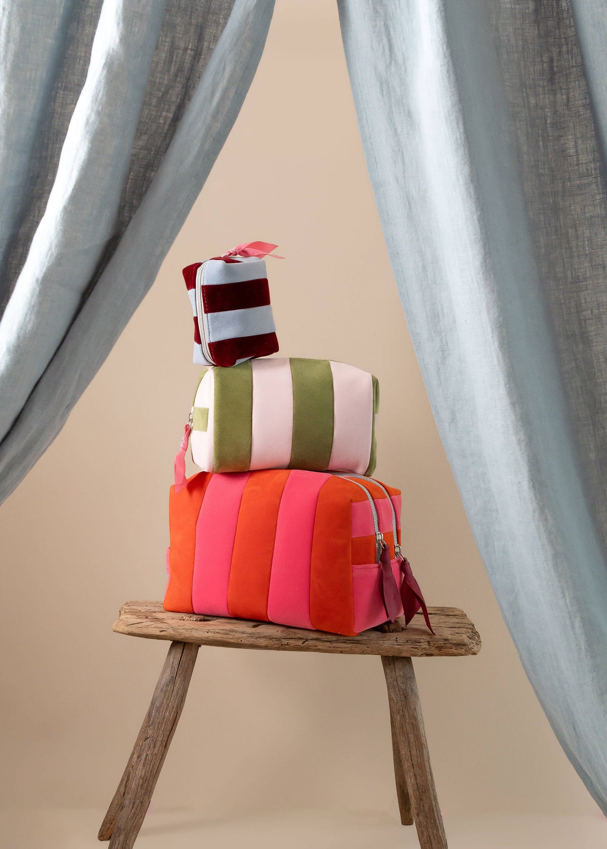 Orange/Pink Stripe Large Cosmetic Bag