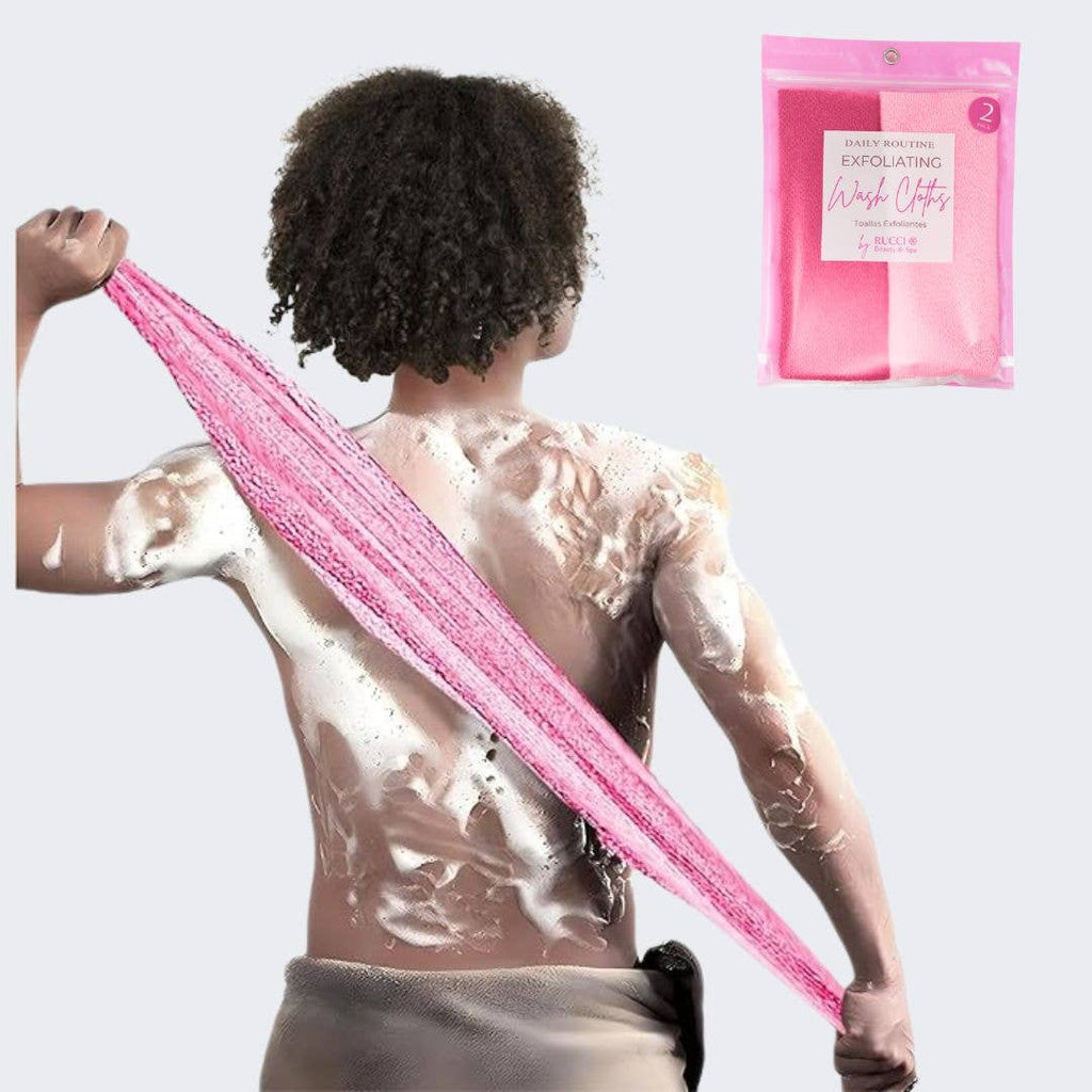 Long Exfoliating Wash Cloth Set – 2 Pack Back Scrubber