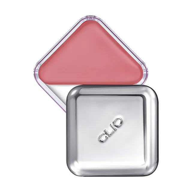 Triangular blush compact with pink shade and visible GLIO branding on a white background