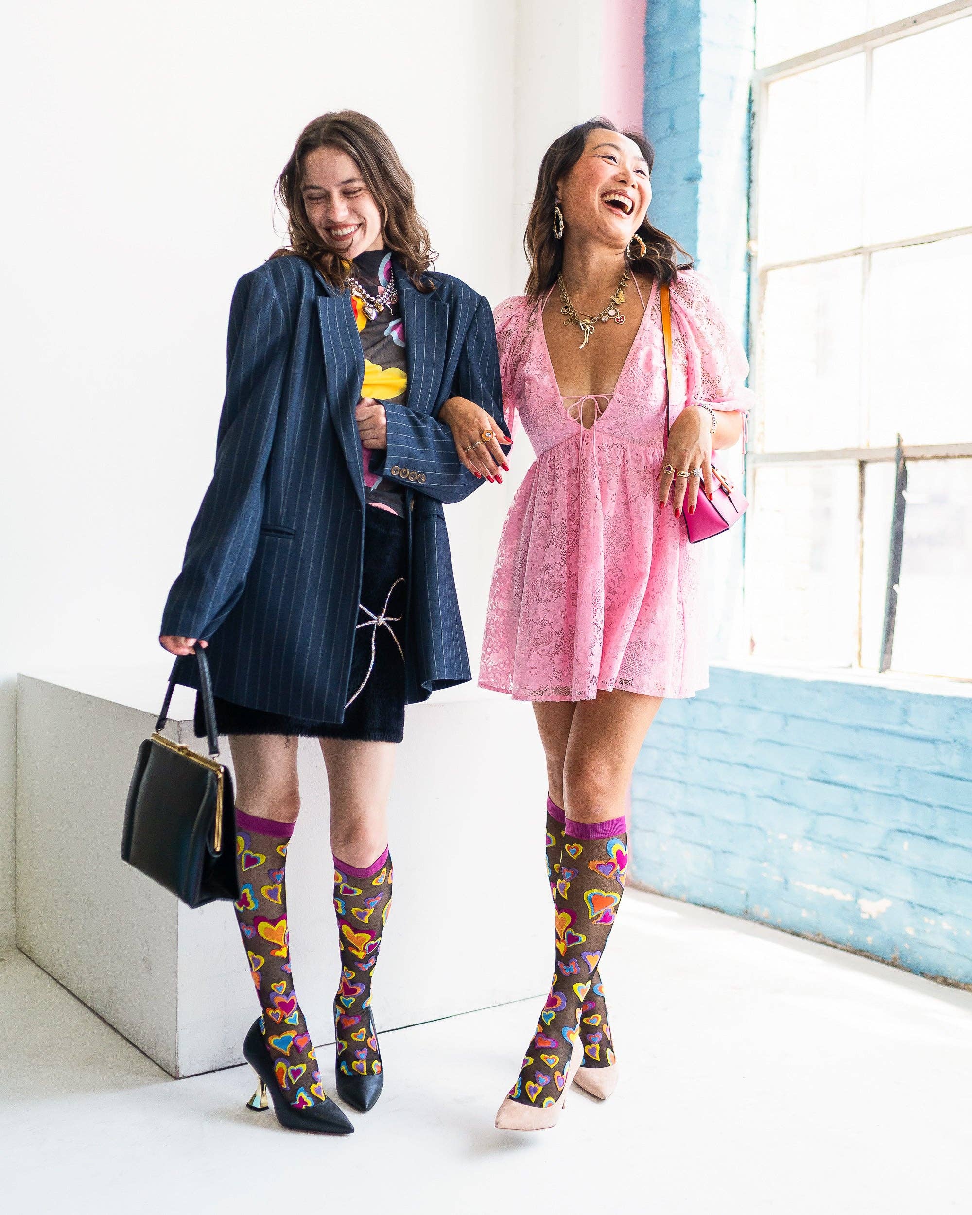 Y2K Hearts Black Sheer Knee High Sock