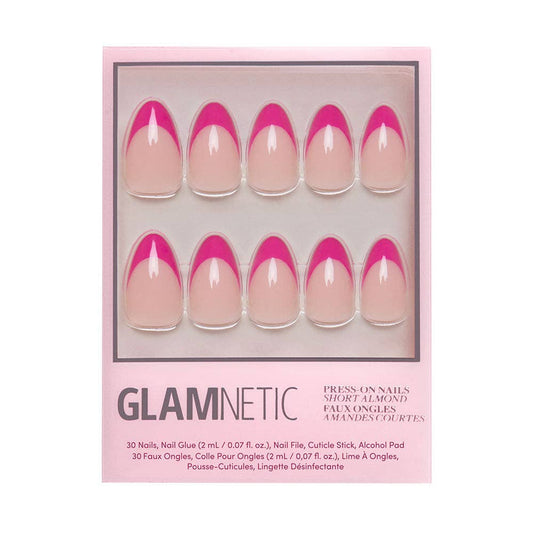 Raspberry Sorbet French Tip Press-On Nails | Short Almond