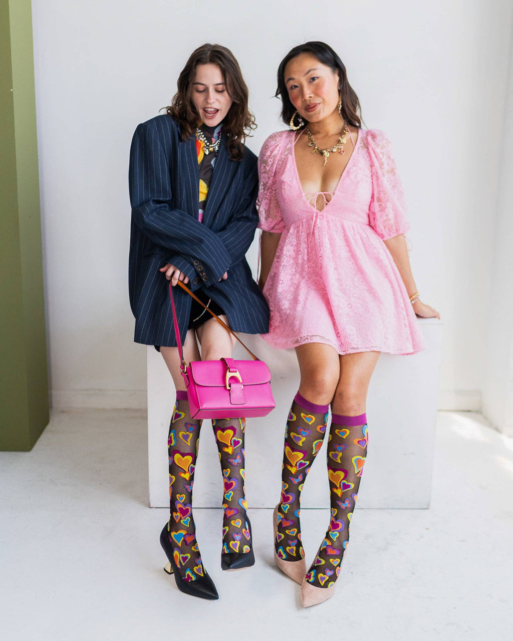 Y2K Hearts Black Sheer Knee High Sock