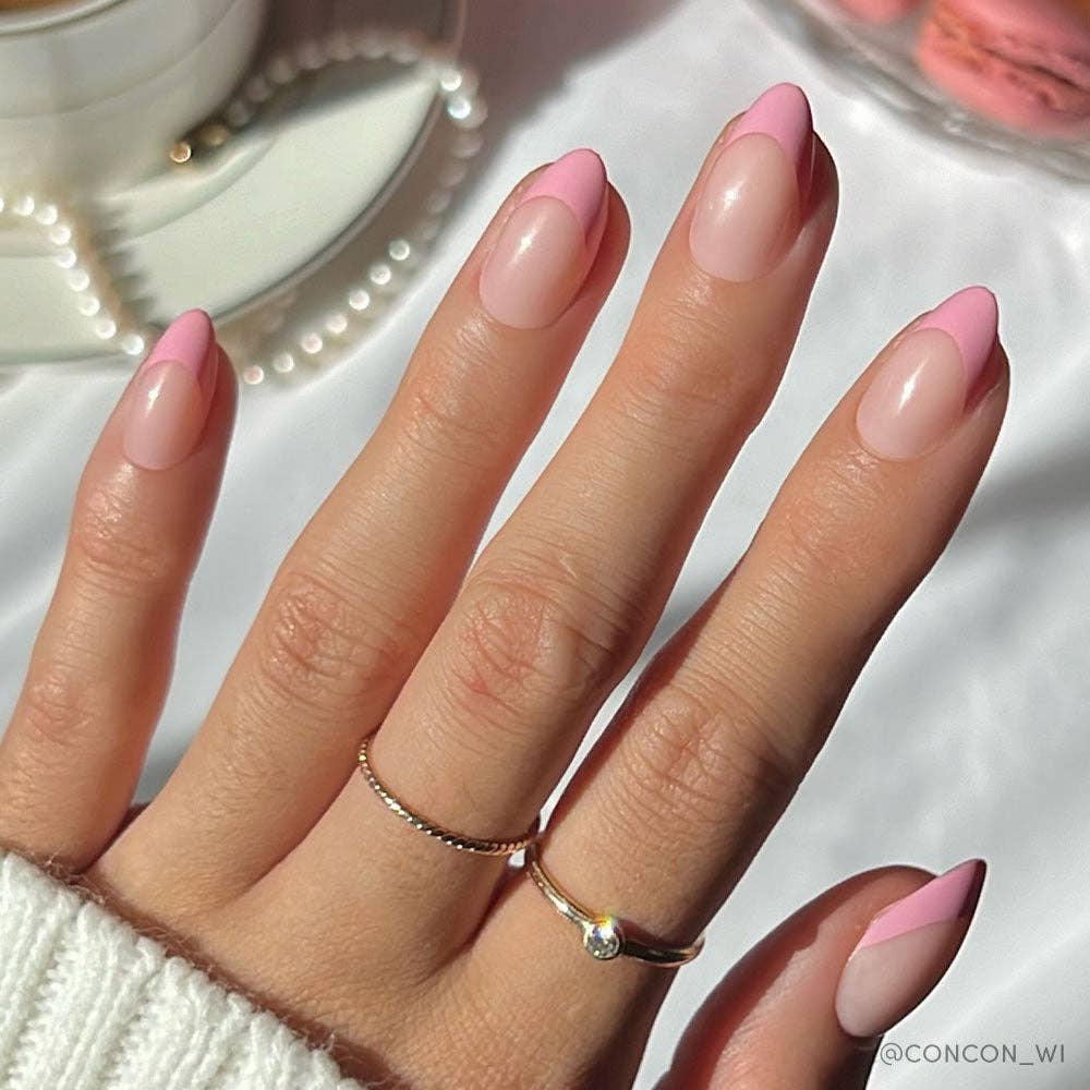Pink Macaron French Tip Press-On Nails | Short Almond