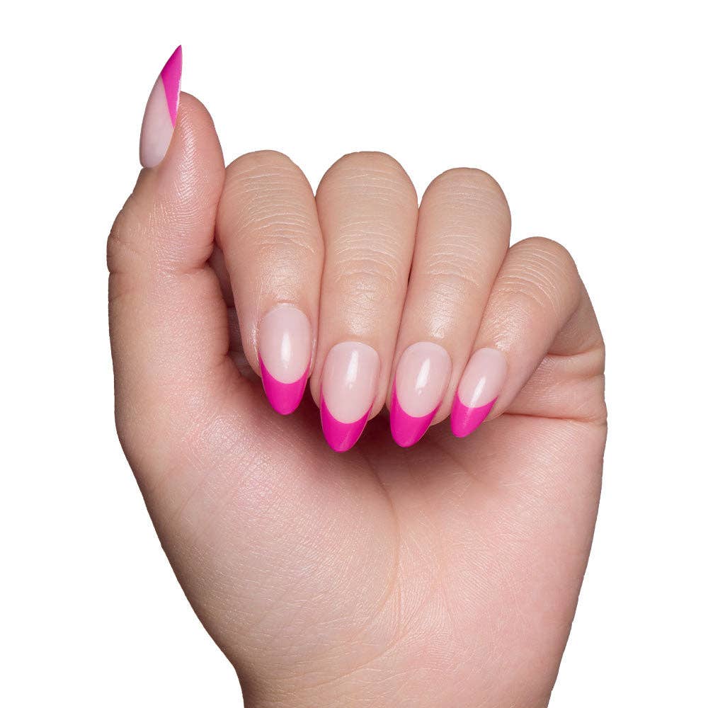 Raspberry Sorbet French Tip Press-On Nails | Short Almond