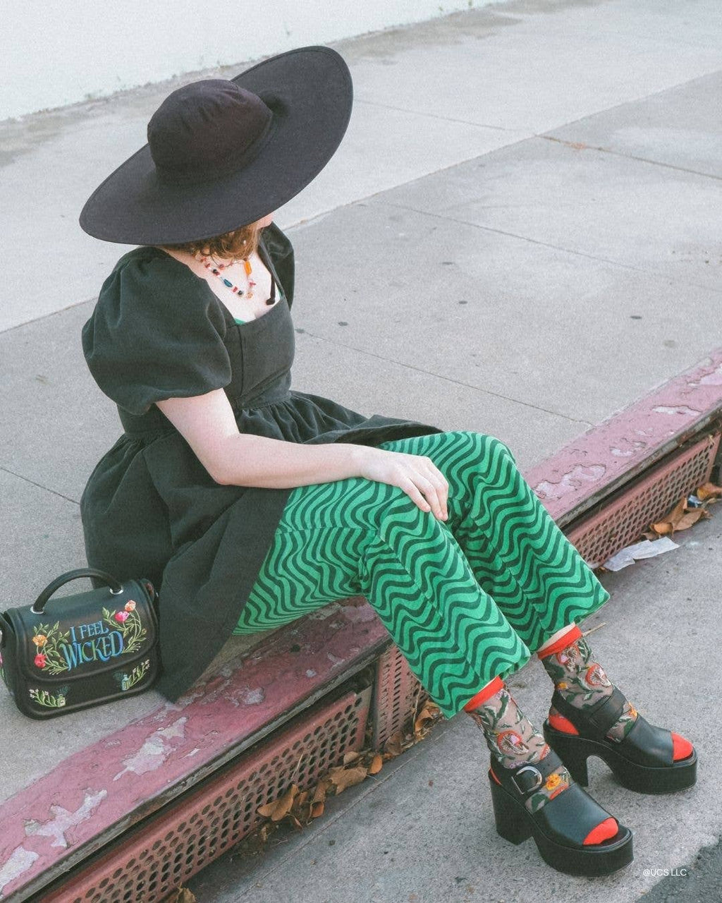 Wicked Elphaba Land Black Sheer Crew Sock