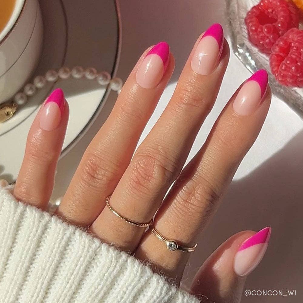Raspberry Sorbet French Tip Press-On Nails | Short Almond