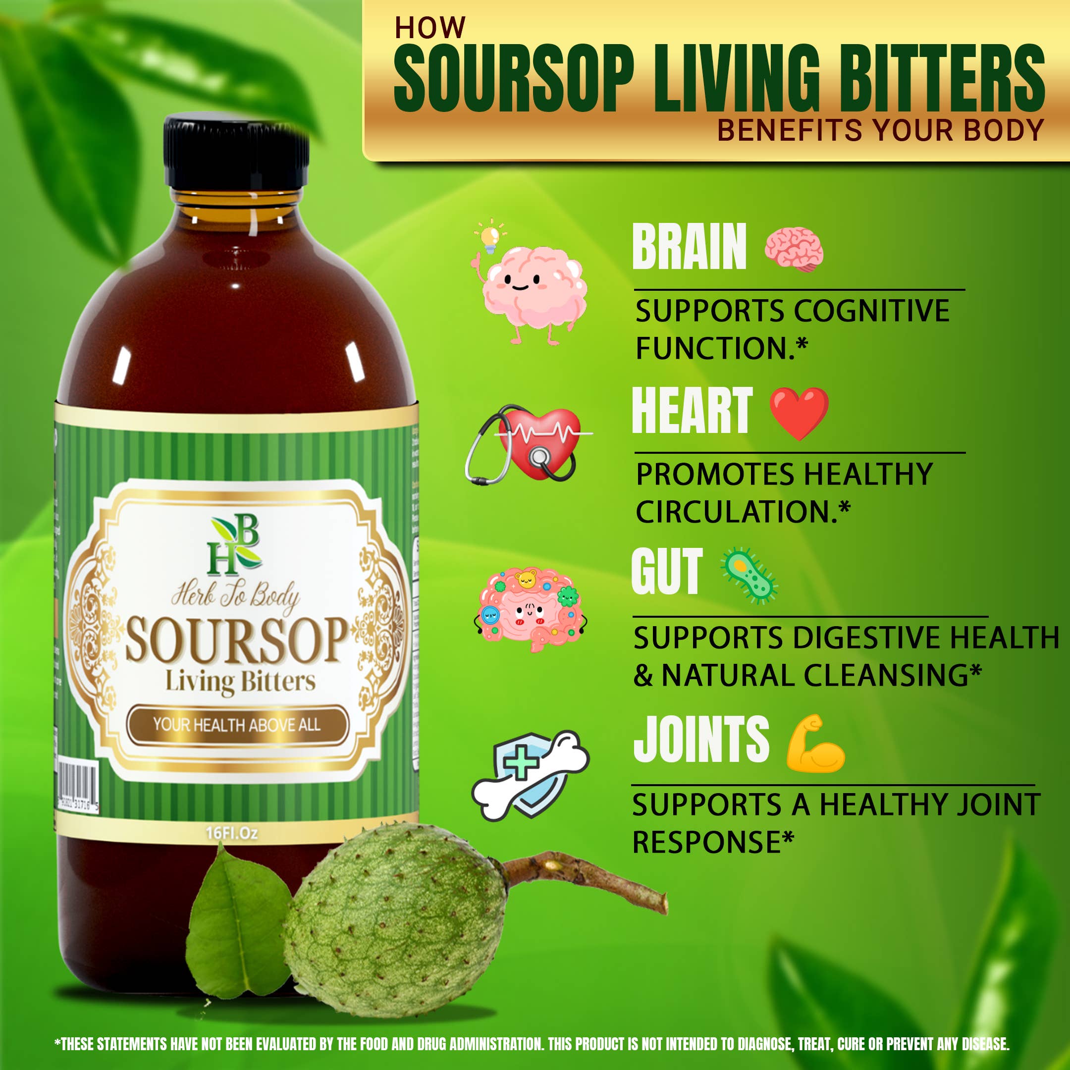 Soursop Living Bitters Herbal Tonic 16oz - Botanical Blend