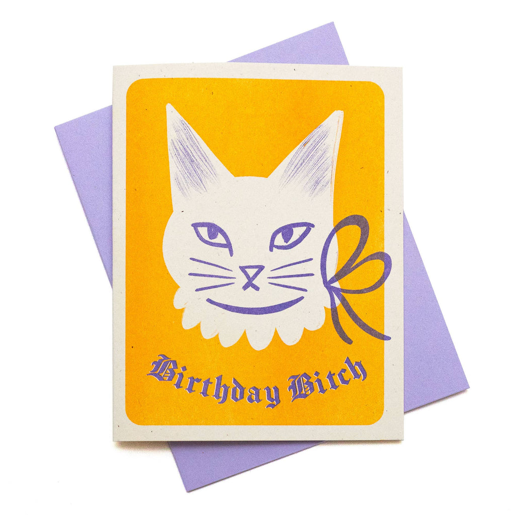 Birthday Bitch Cat - Risograph Card