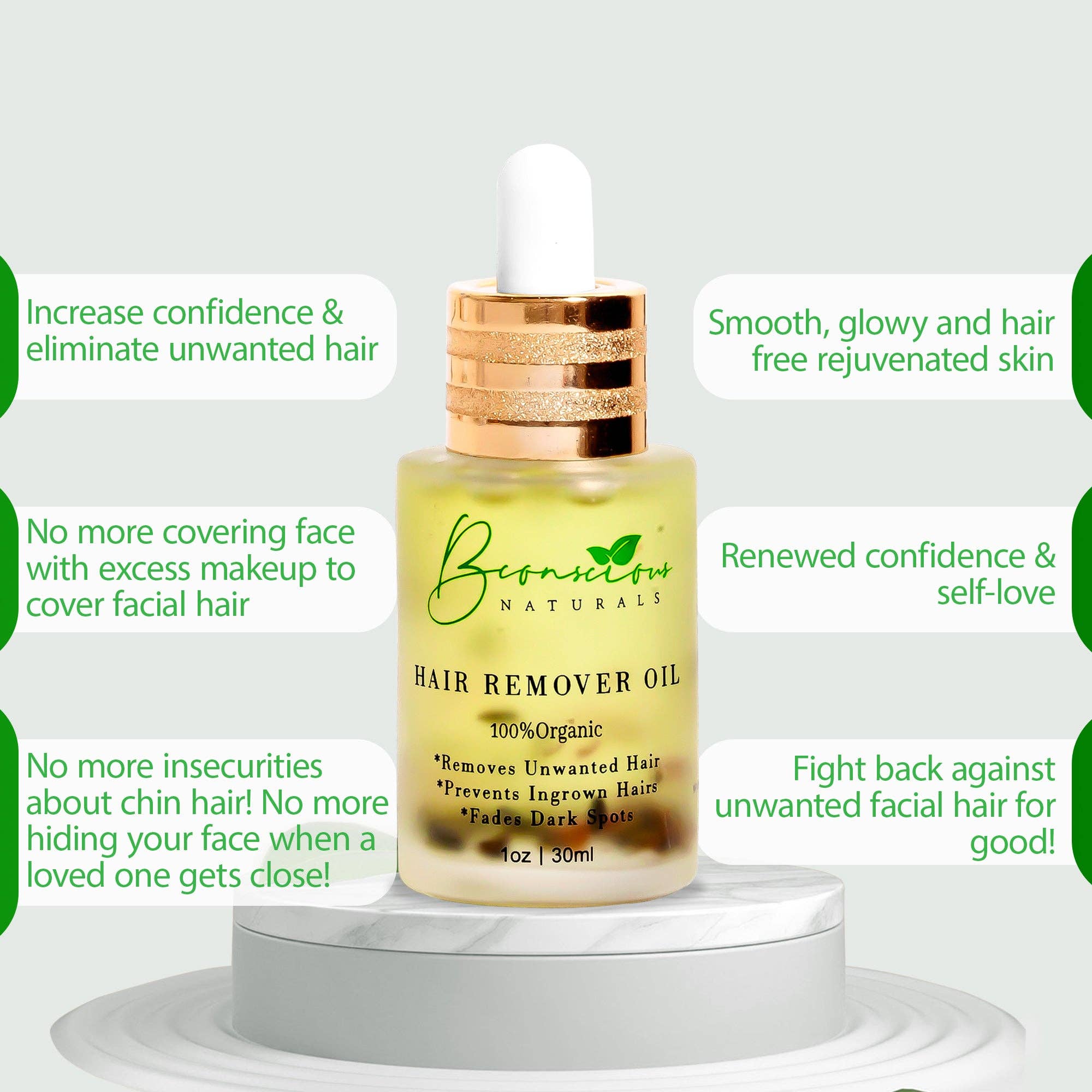 Bye Bye Hair Removal Oil – Organic Herbal Formula for Chin & Body Hair