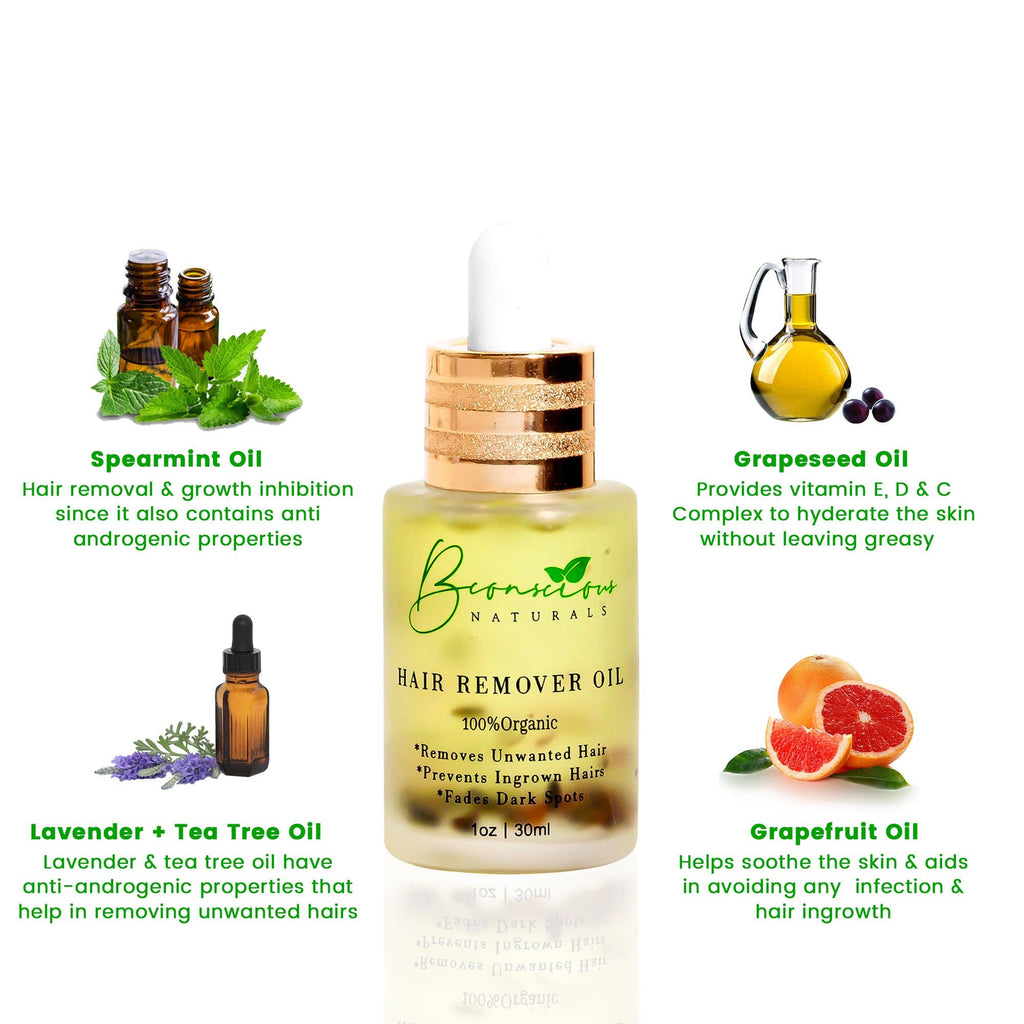 Bye Bye Hair Removal Oil – Organic Herbal Formula for Chin & Body Hair