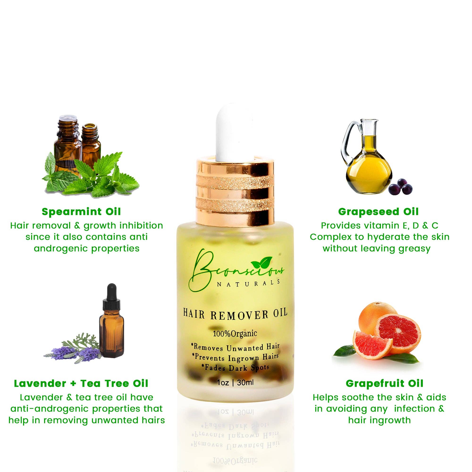 Bye Bye Hair Removal Oil – Organic Herbal Formula for Chin & Body Hair