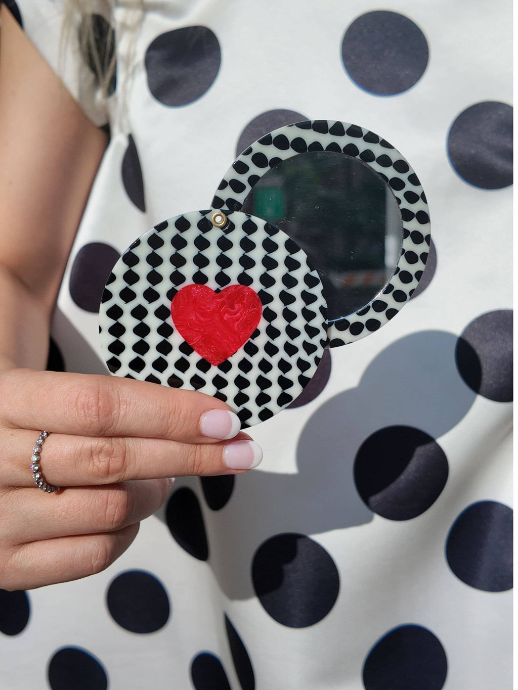 Hand-painted Polka Dot Heart Compact Mirror