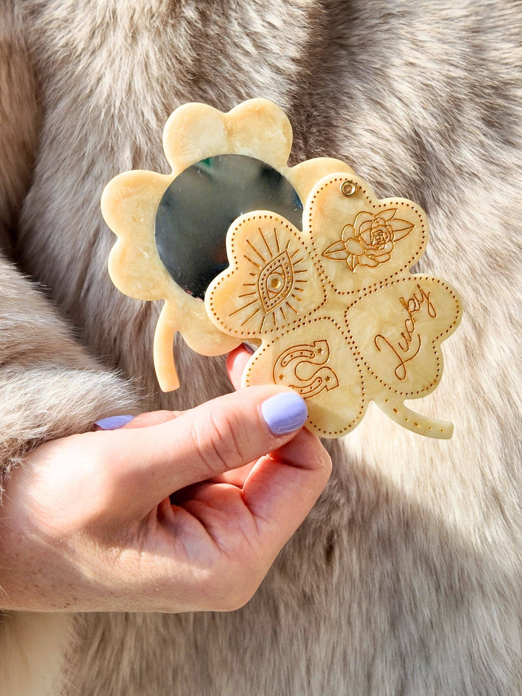 Hand-painted Lucky Clover Compact Mirror