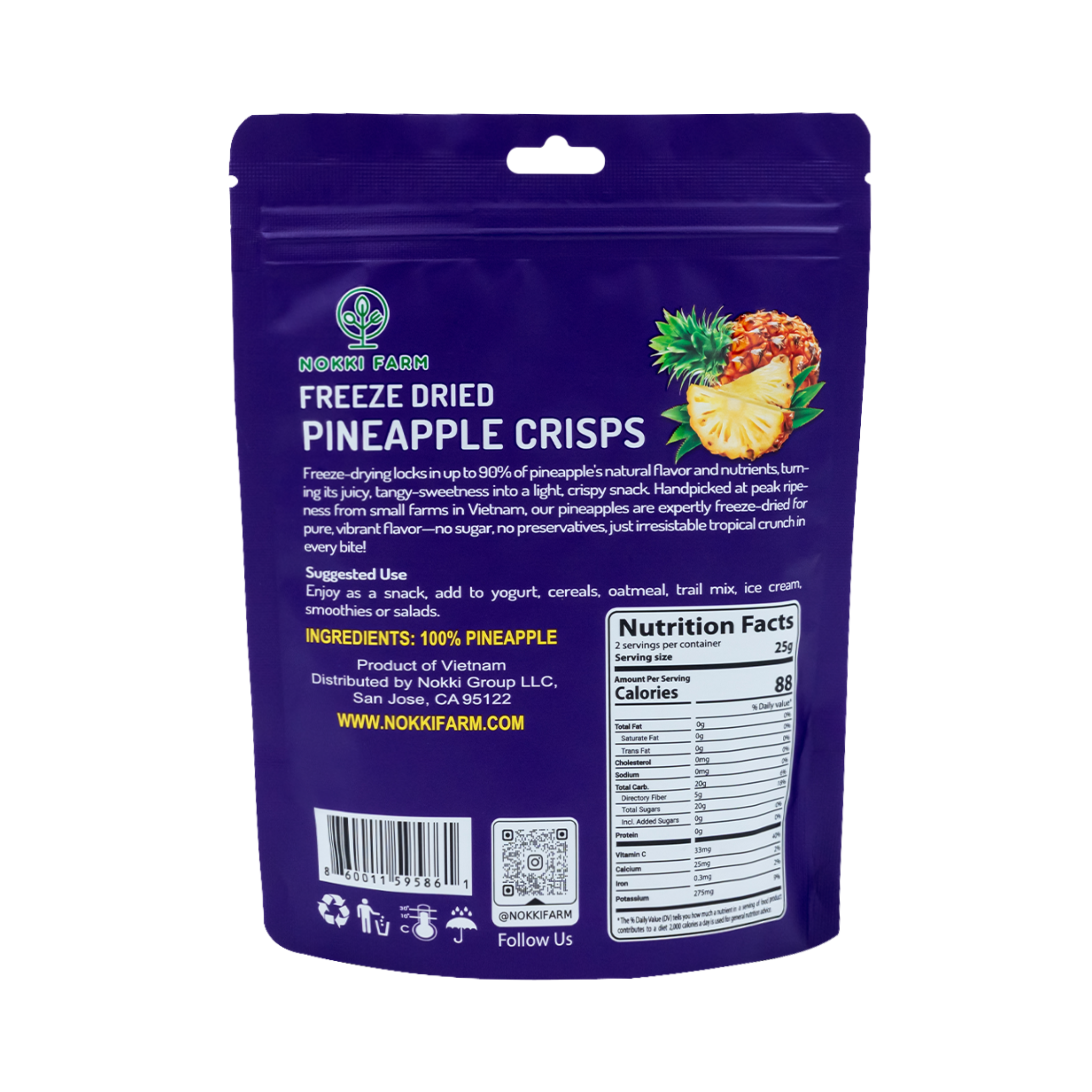 NOKKI FARM Freeze Dried Pineapple Crisps - No Added Sugar