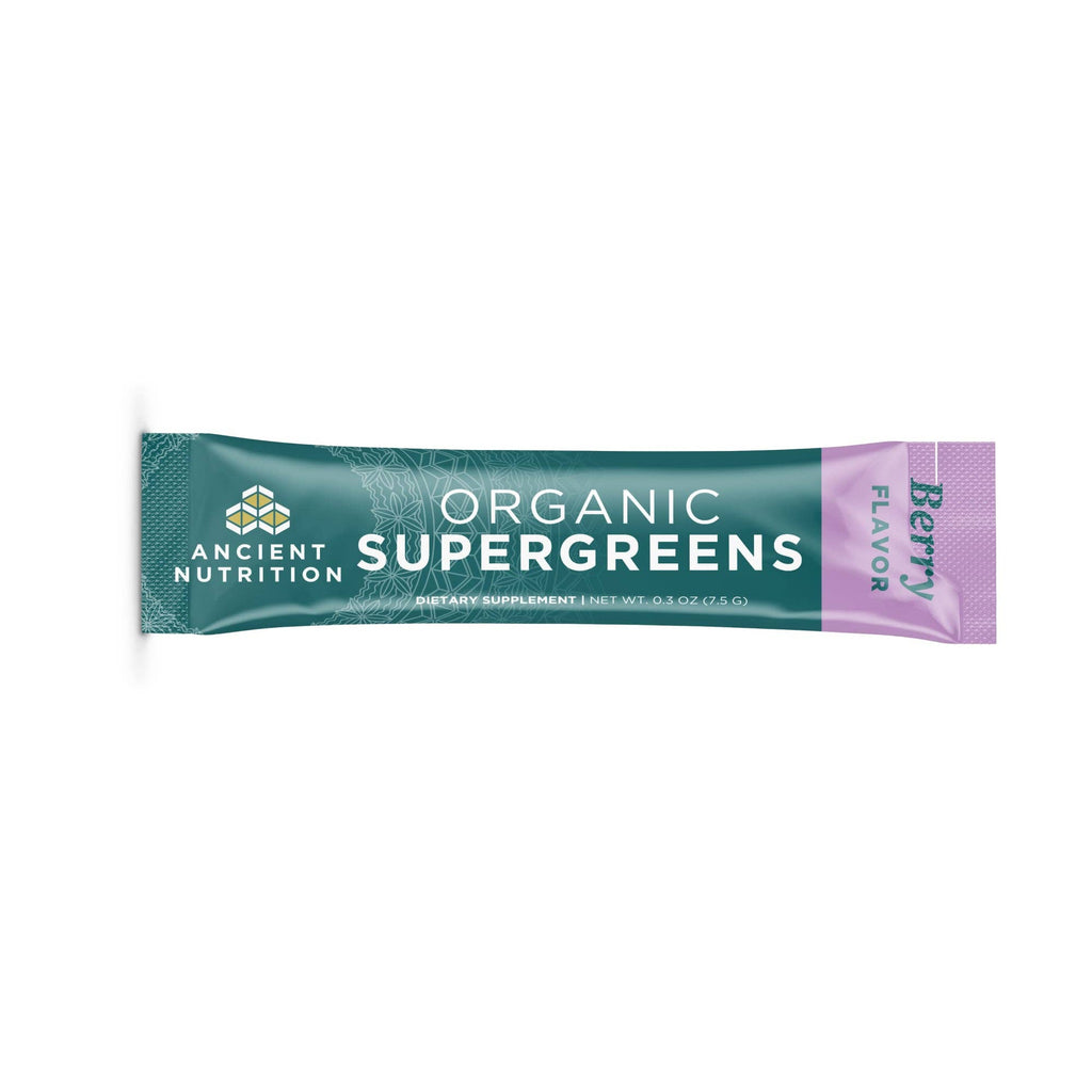 Organic SuperGreens Stick Packs | Powder Berry Flavor 16 Count Box