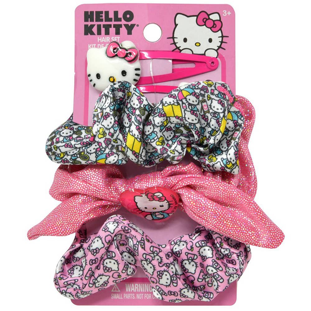 HELLO KITTY 3PC SCRUNCHIE SET W HAIR CLIPS