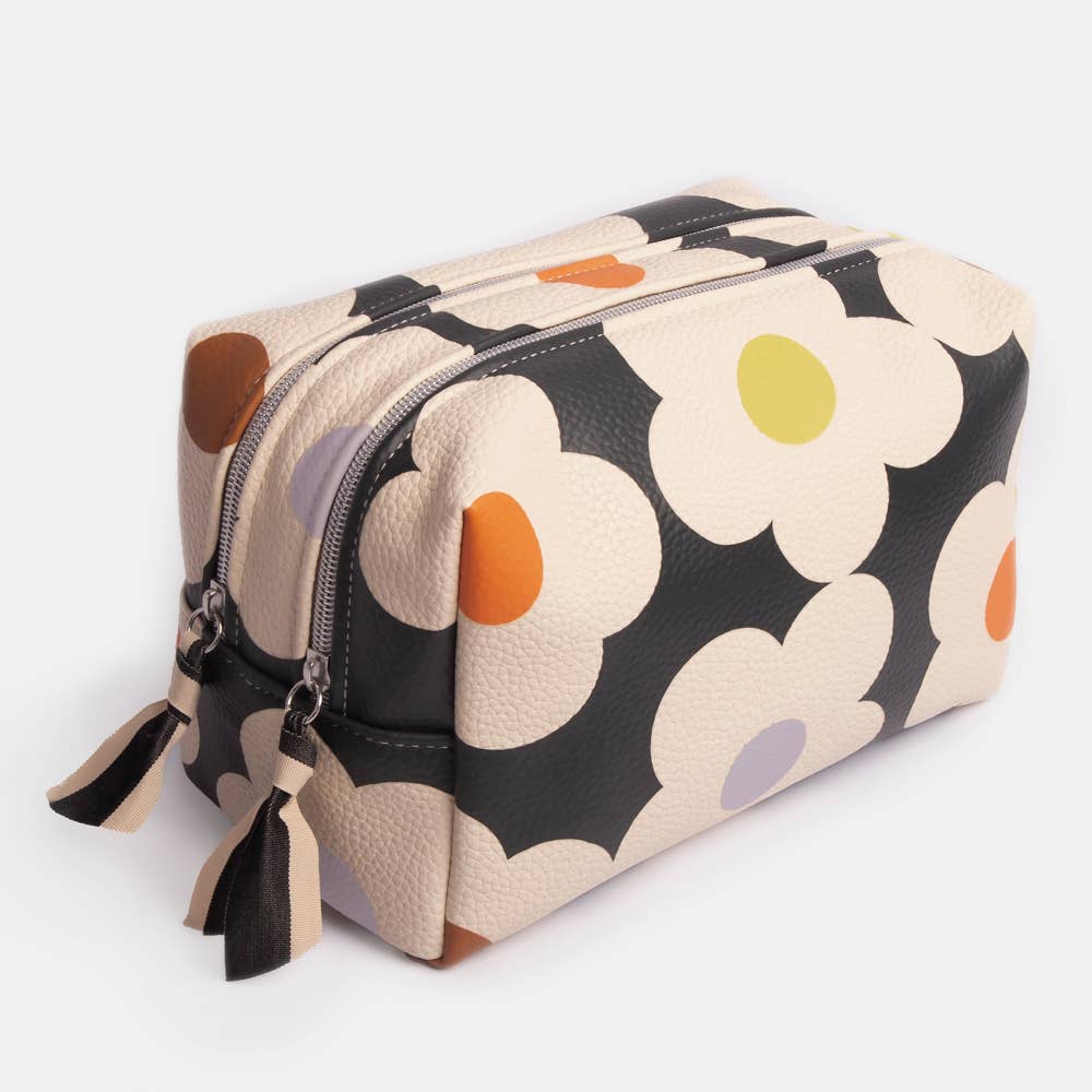 Multi Flower Charcoal Large Travel Washbag