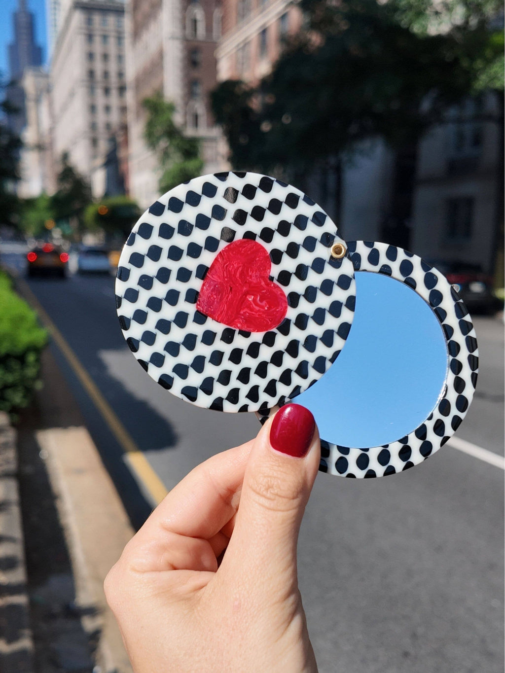 Hand-painted Polka Dot Heart Compact Mirror
