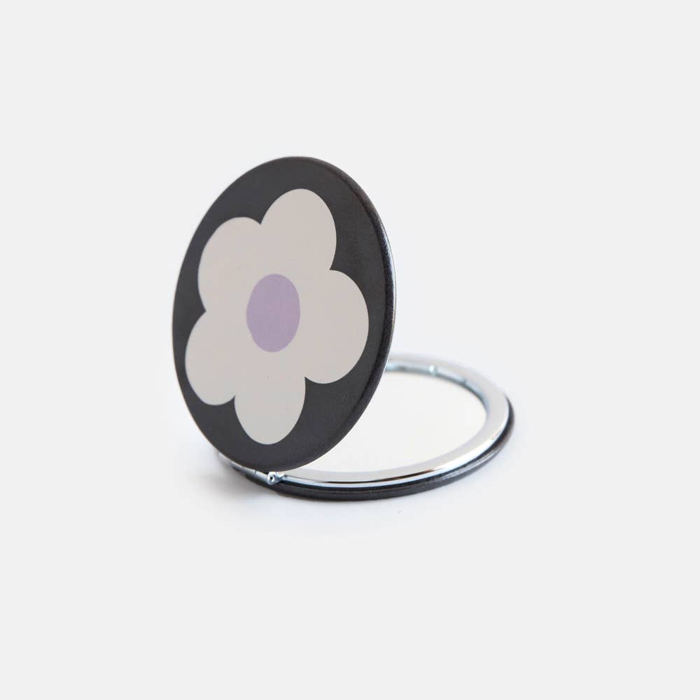 Multi Flower Charcoal Round Pocket Mirror