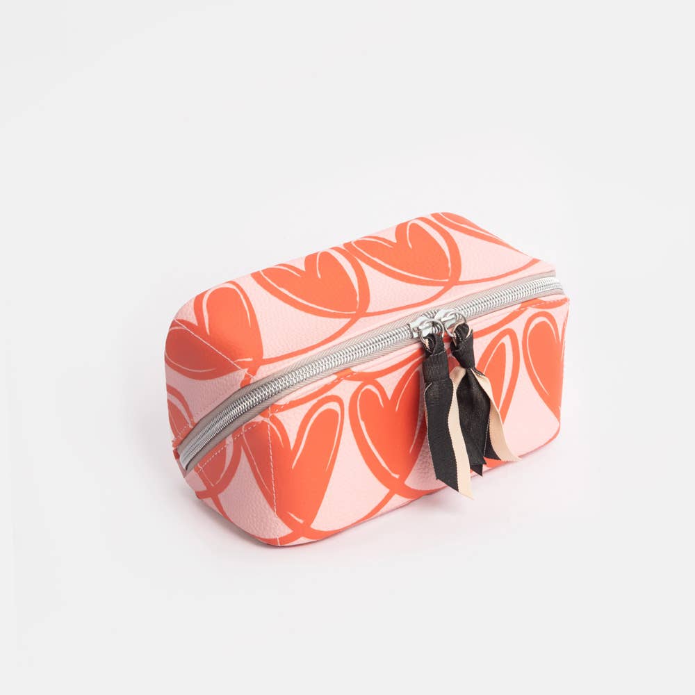 Pink/Orange Linked Hearts Diagonal Cosmetic Bag