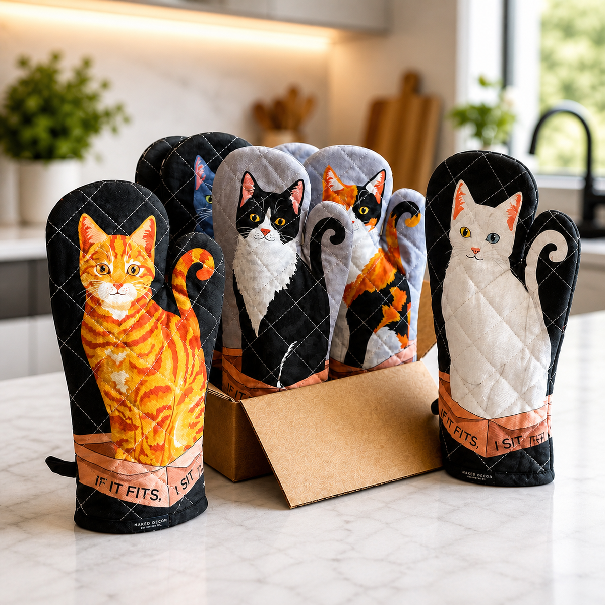 Gray Tabby Kitty Cat - If It Fits, I Sit Oven Mitt 