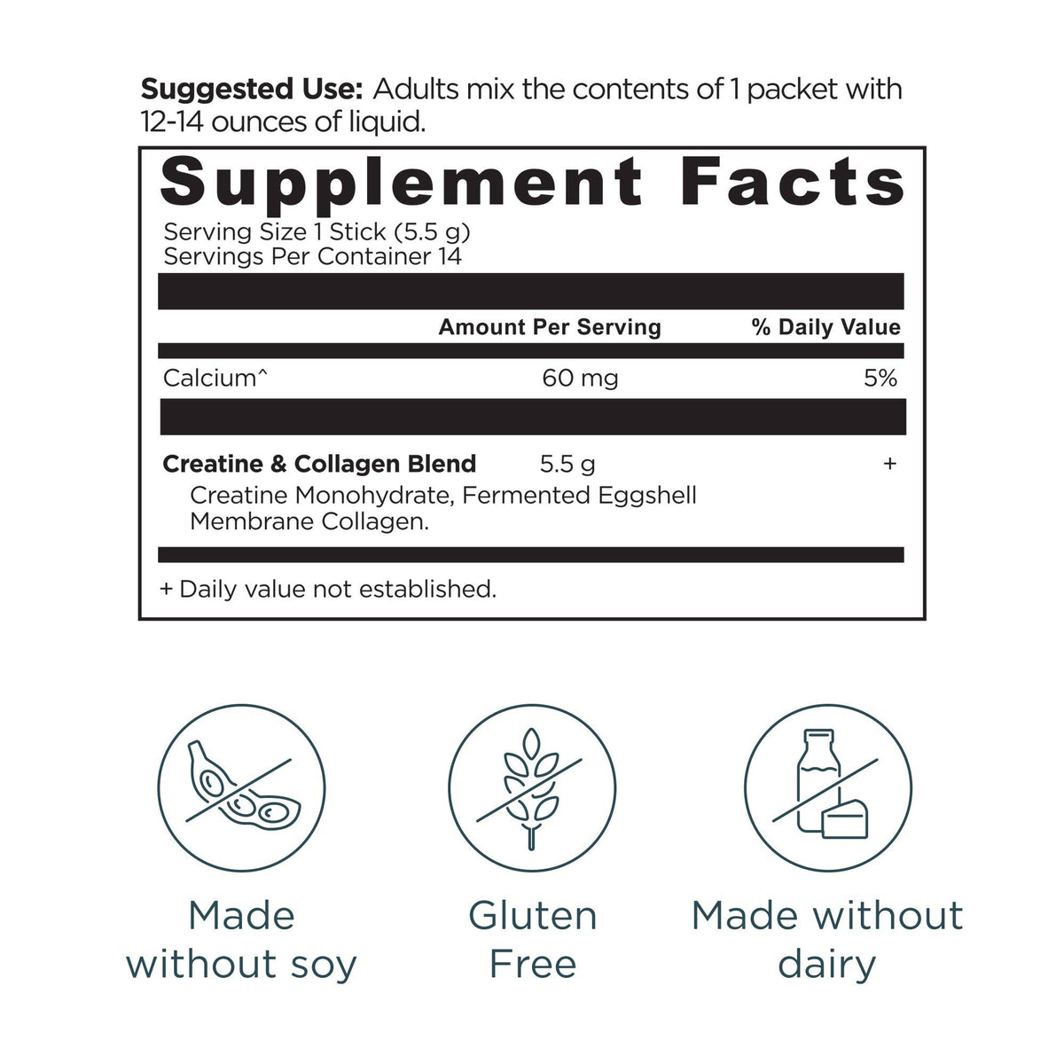 Creatine + Collagen Stick Packs | Powder Unflavored (14 Servings)