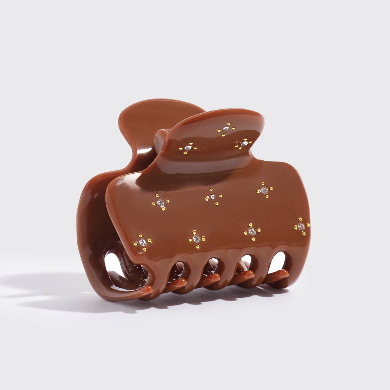 Recycled Plastic Rhinestone Medium Puffy Claw Clip - Camel