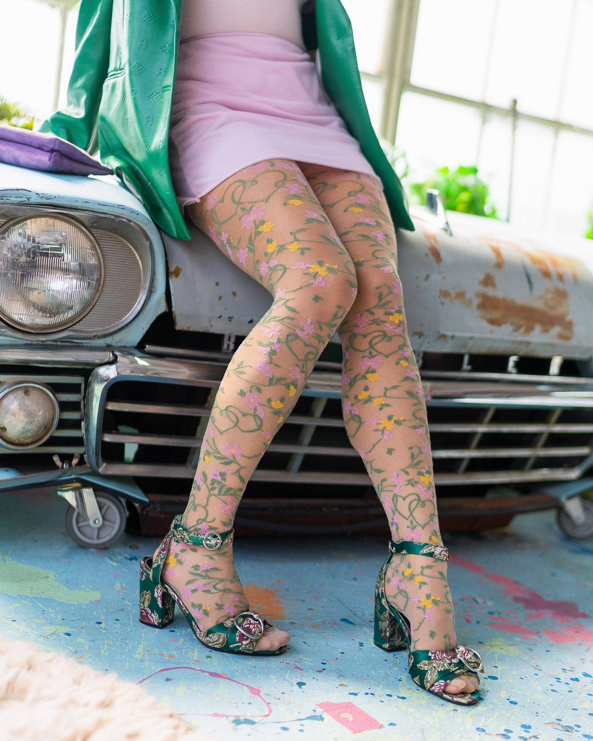 Heart Floral Sheer Thigh High Stockings