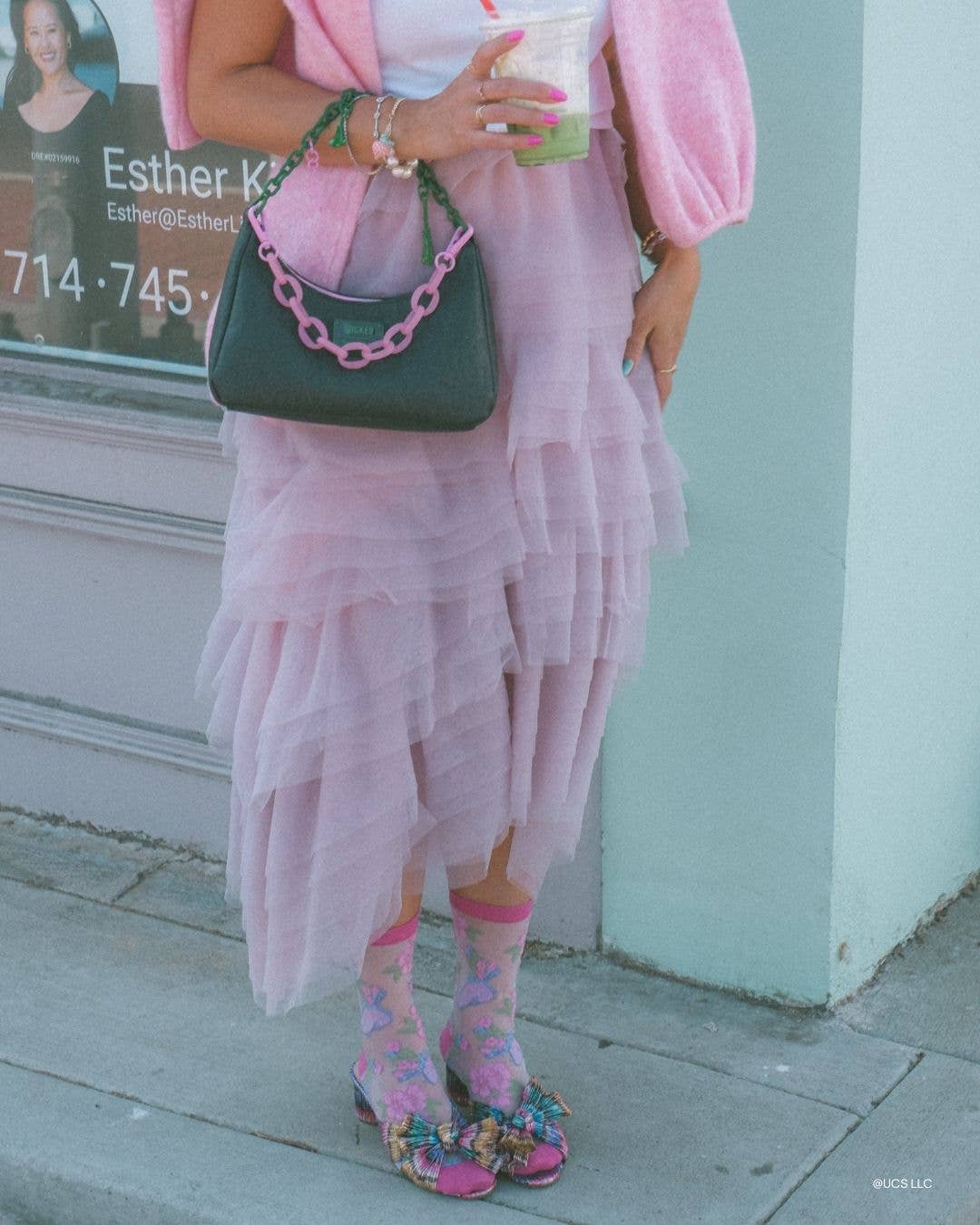 Wicked Glinda Land Butterfly Shimmer Sheer Crew Sock