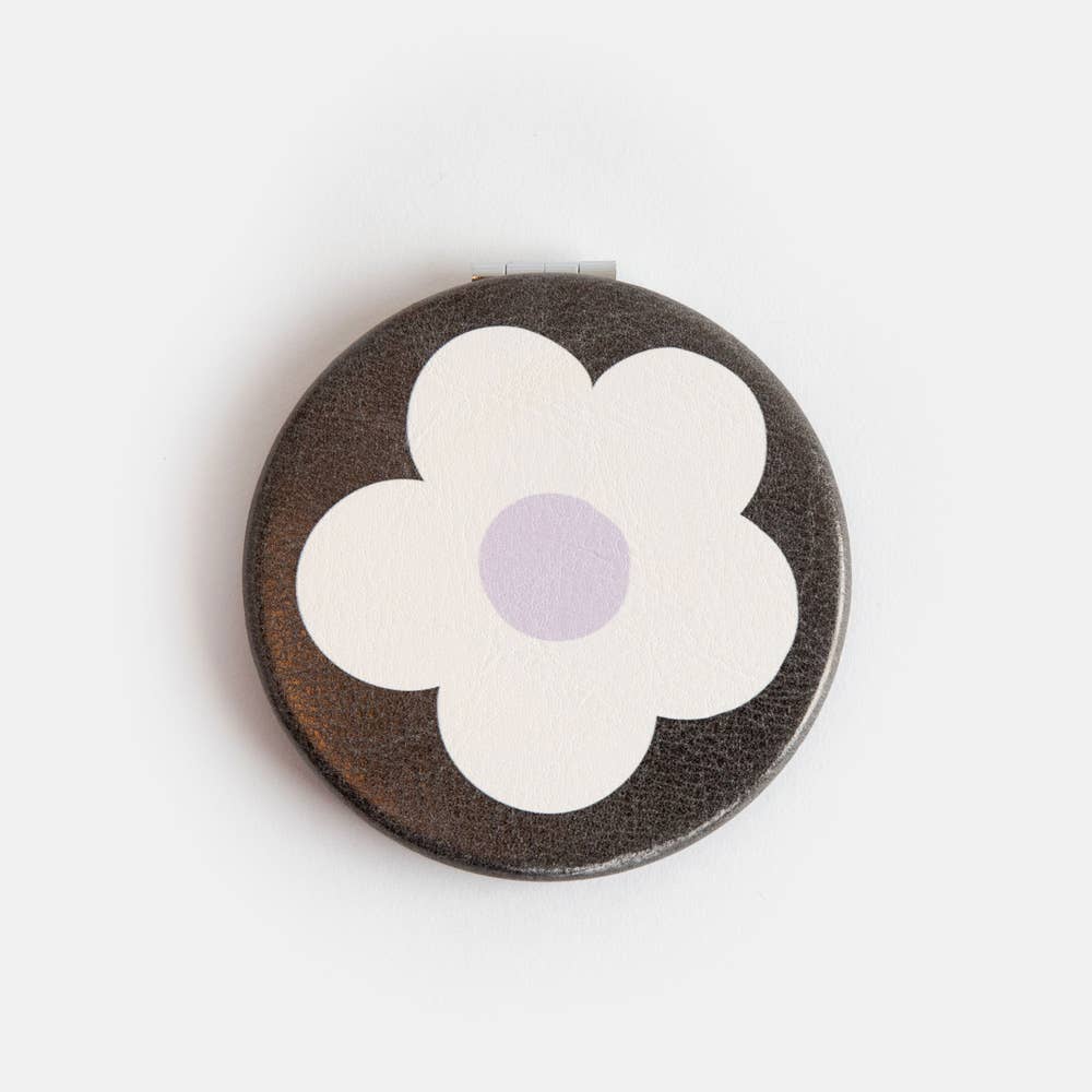 Multi Flower Charcoal Round Pocket Mirror