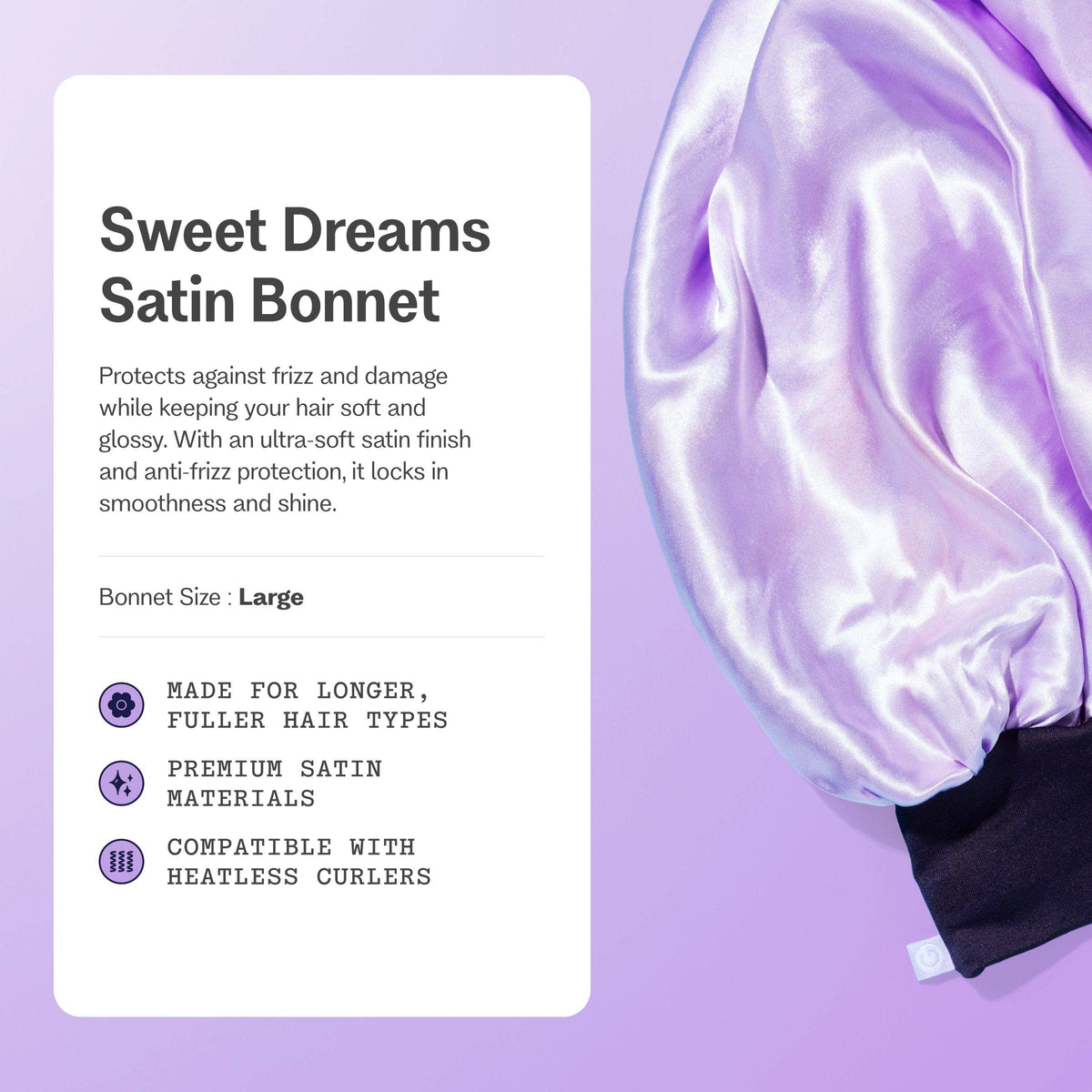 Satin Sleep Bonnet For Longer Hair - Sweet Dreams