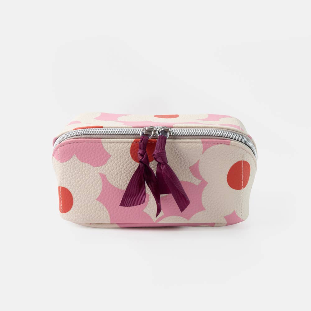 Pink Flower Diagonal Cosmetic Bag
