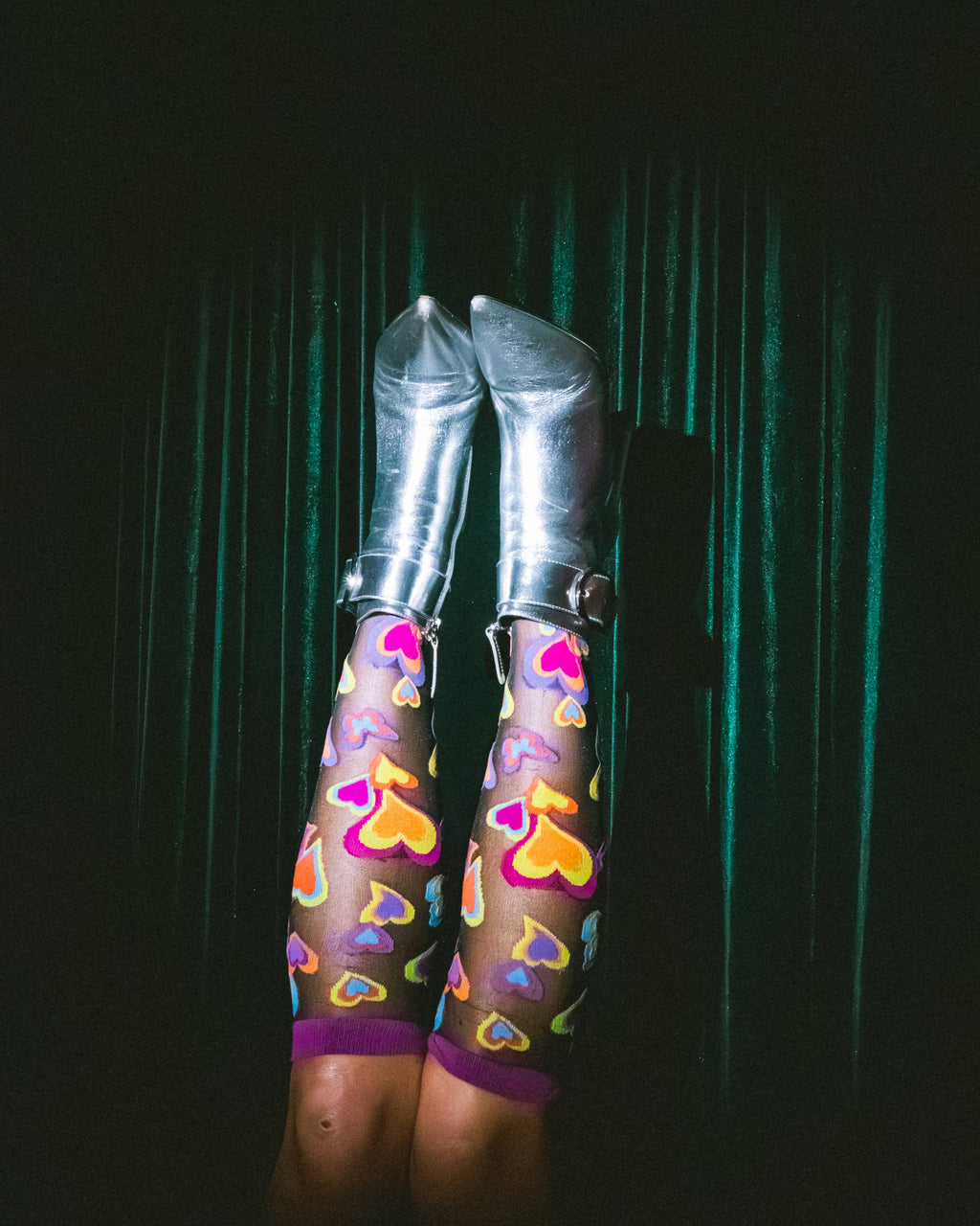 Y2K Hearts Black Sheer Knee High Sock