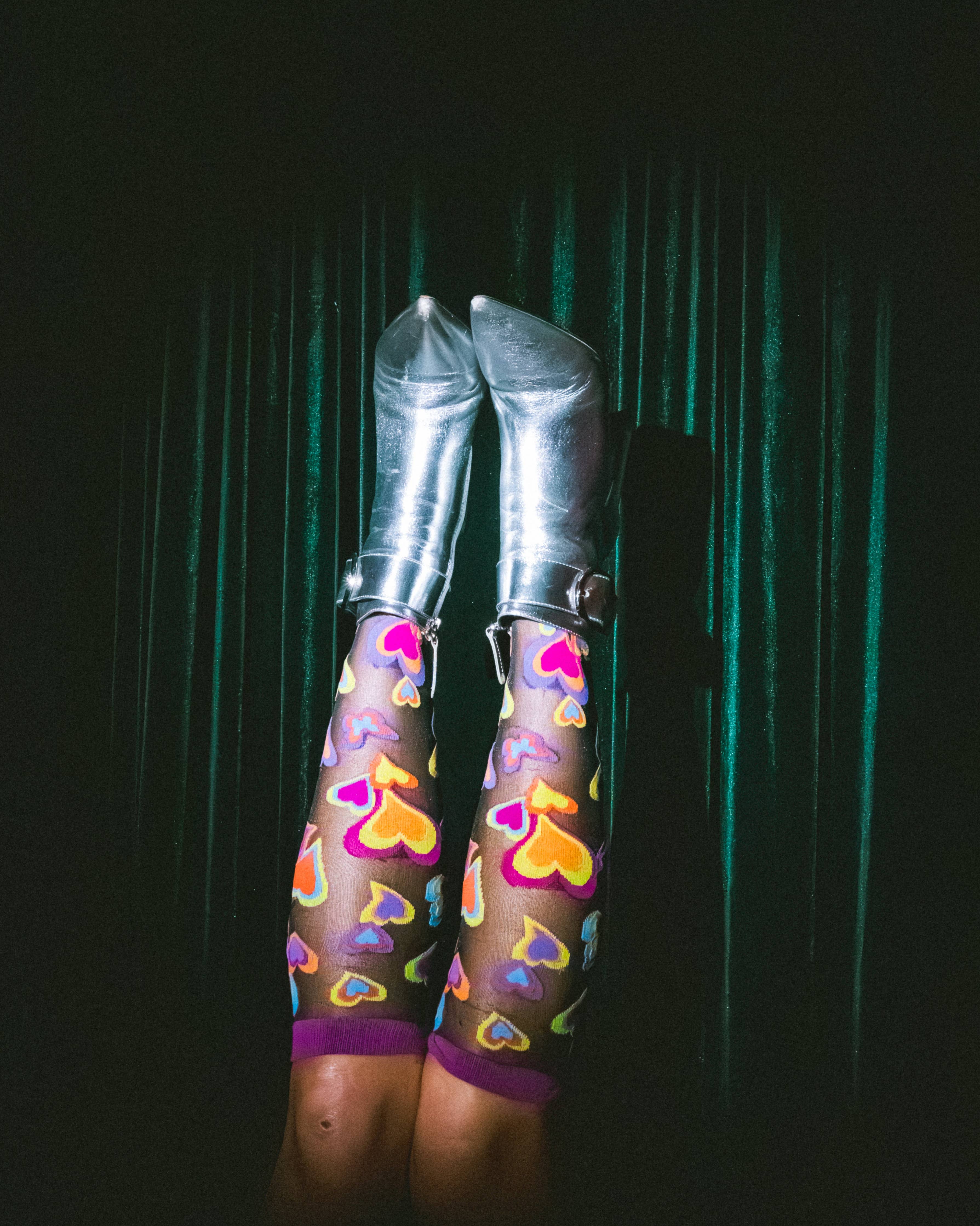 Y2K Hearts Black Sheer Knee High Sock