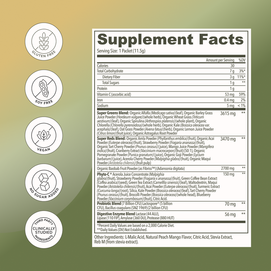 Peach Mango Superfood Powder Drink Mix: Gut & Immune Health