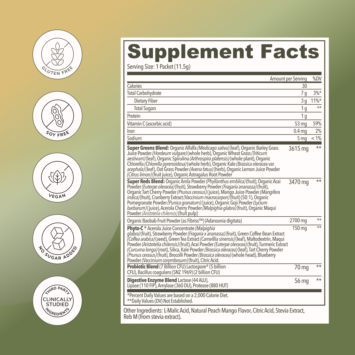 Peach Mango Superfood Powder Drink Mix: Gut & Immune Health