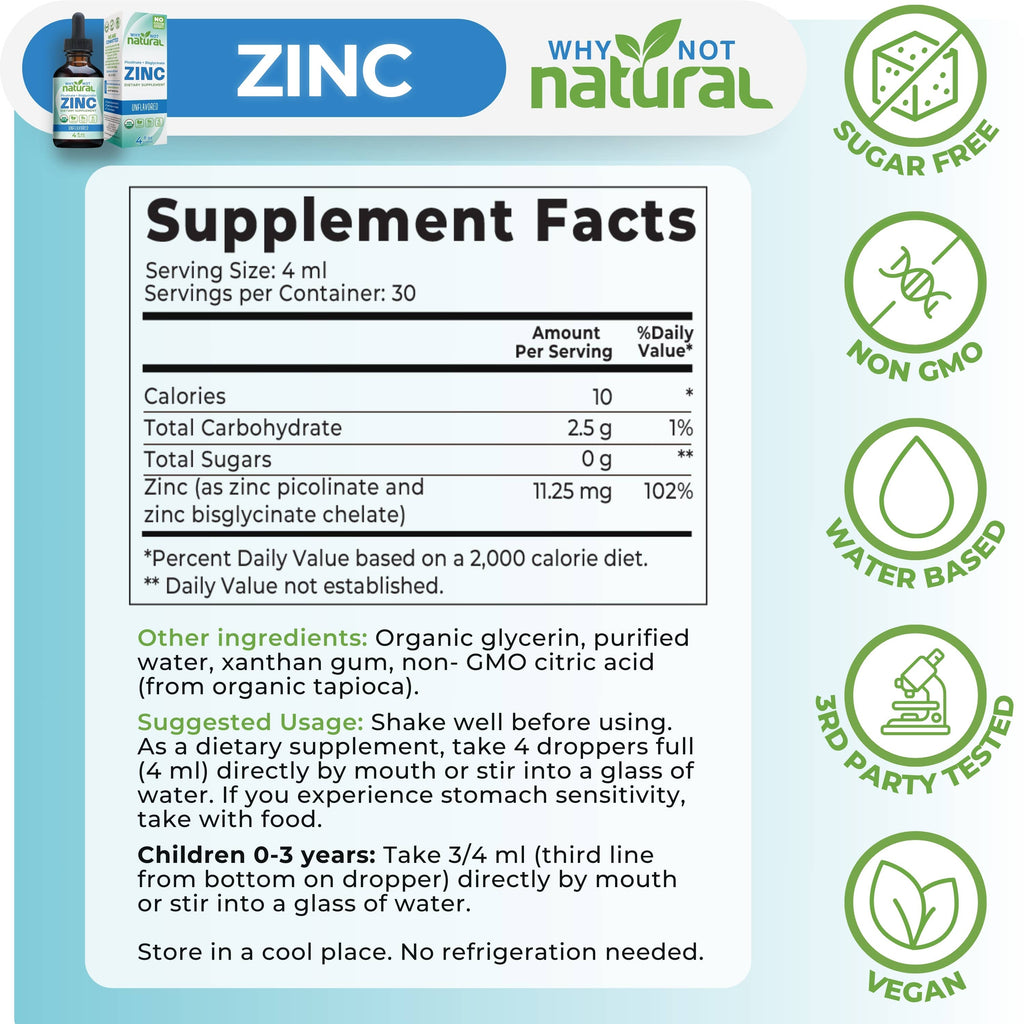 Organic Liquid Zinc Drops Supplement