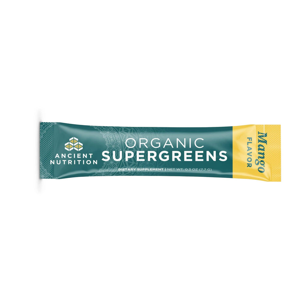 Organic SuperGreens Stick Packs | Powder Mango Flavor 16 Count Box